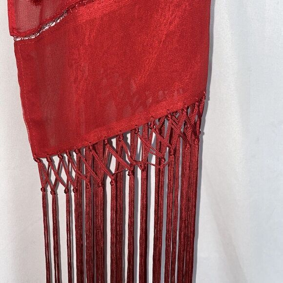 Chico's Red Silk Burnout Fringe Metallic Scarf - Picture 4 of 10